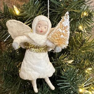 Cotton Batting Angel Christmas Ornament W Tree Antique Huebach Inspired 5”
